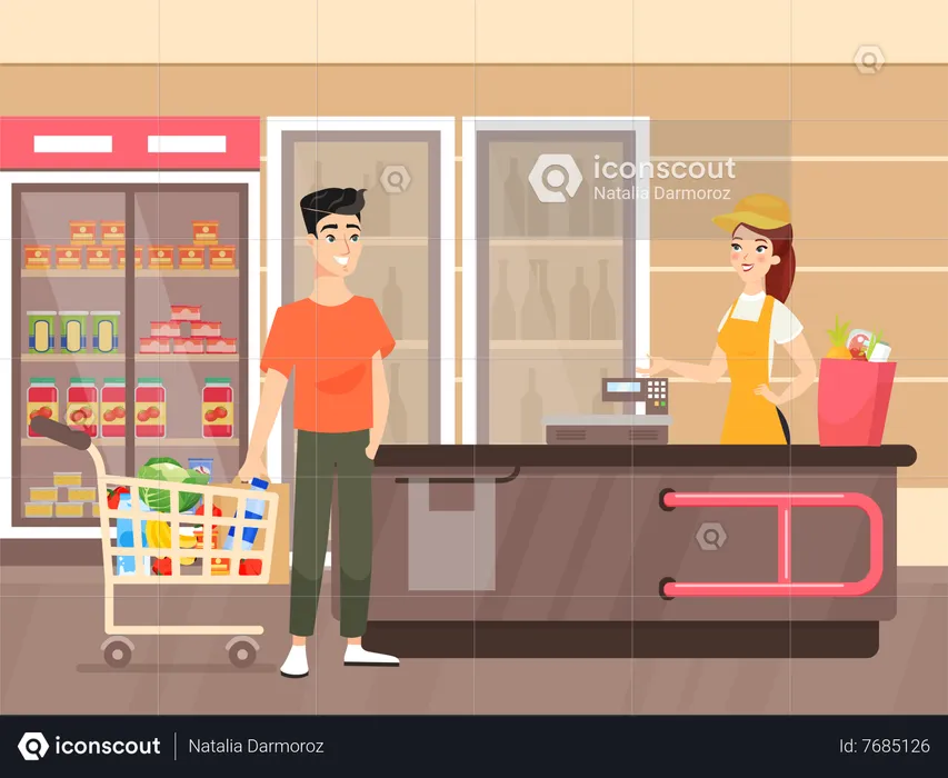 Man doing grocery shopping  Illustration