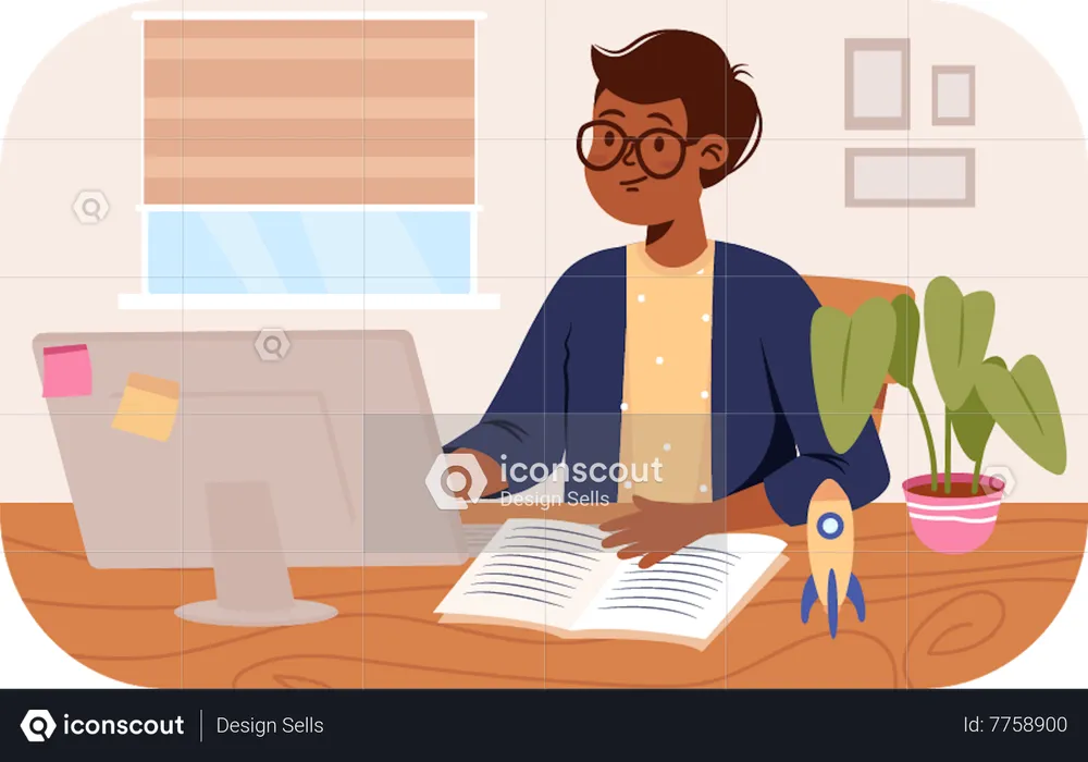 Man Doing homework  Illustration