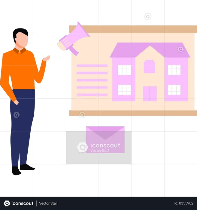 Man doing house marketing  Illustration