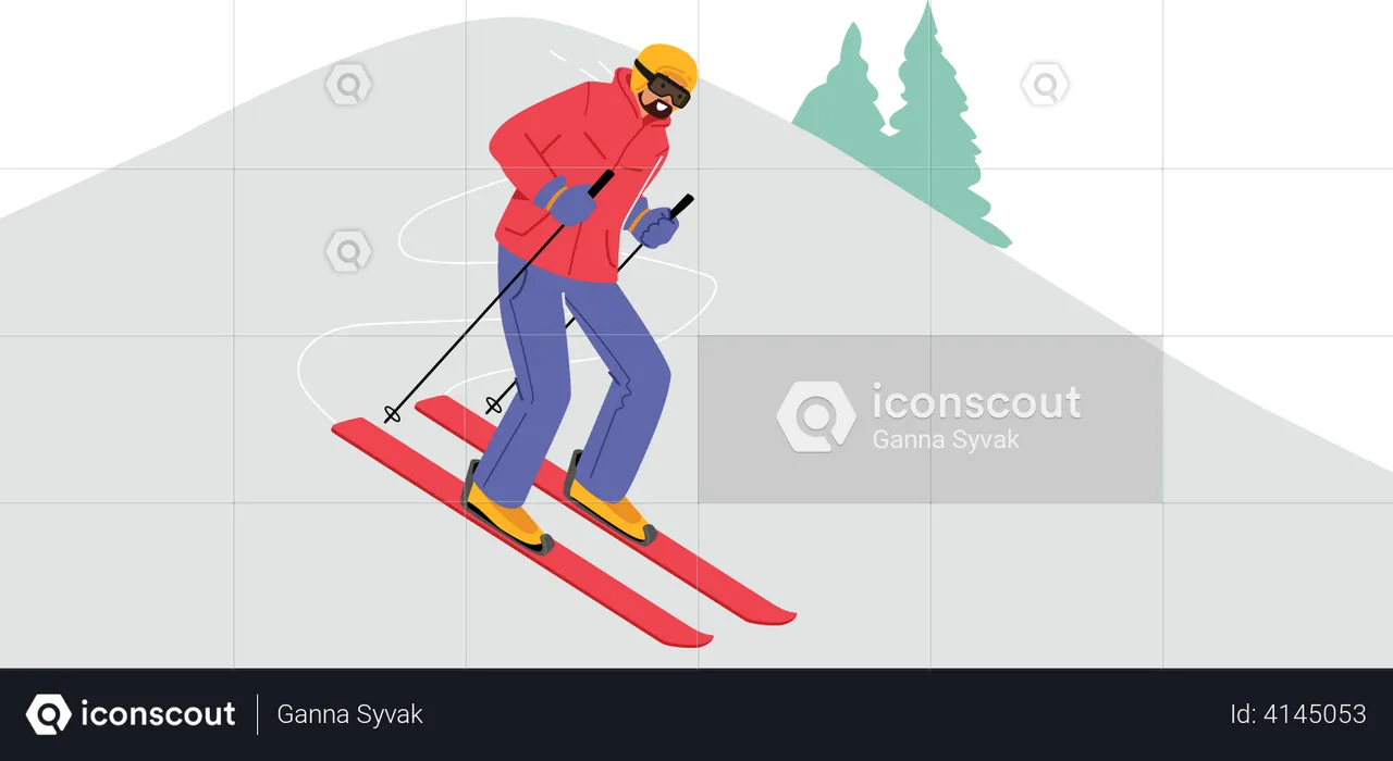 Man doing ice skiing  Illustration
