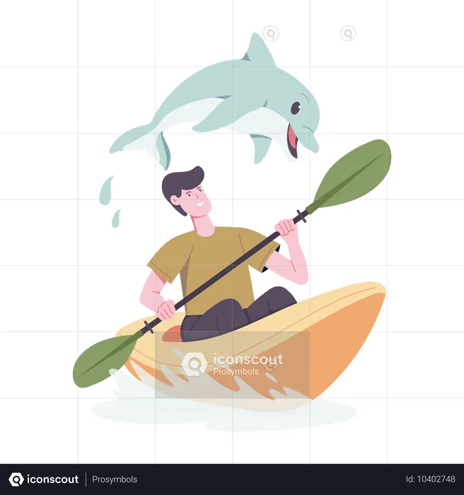 Man doing Kayaking  Illustration