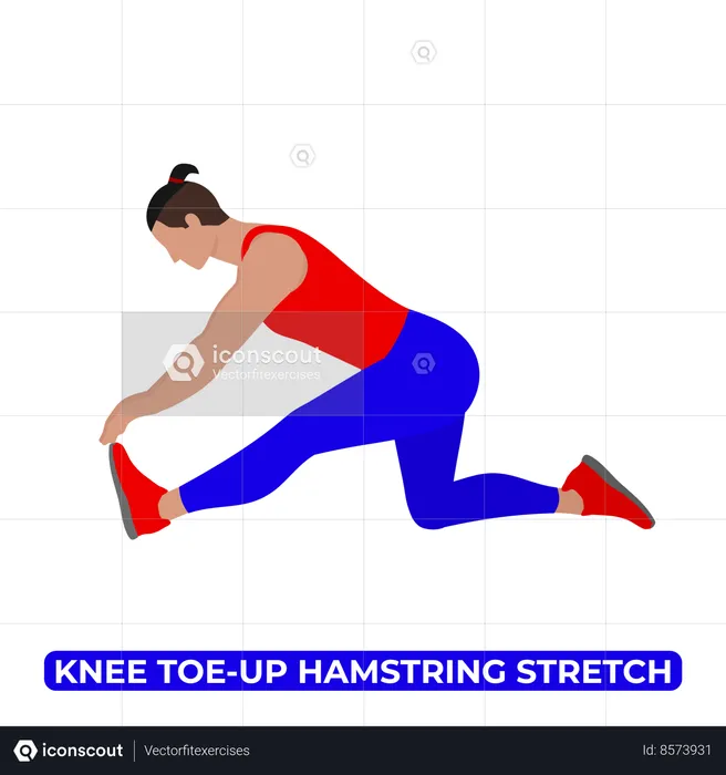 Man Doing Kneeling Toe Up Hamstring Stretch  Illustration