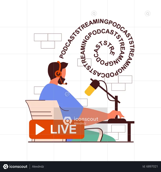 Man doing live podcasting show  Illustration
