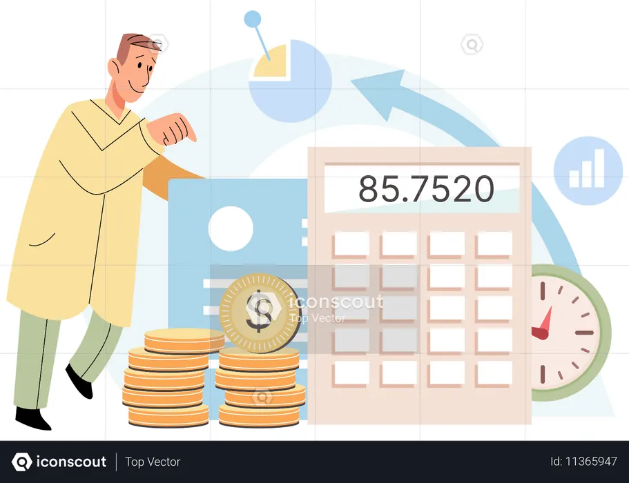 Man doing management of personal finance  Illustration