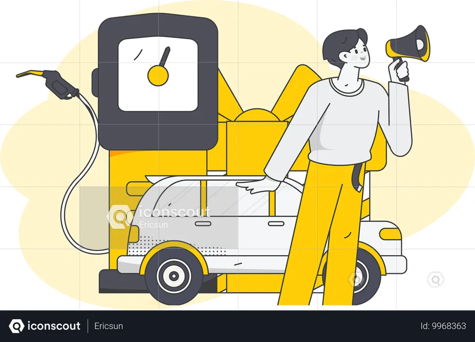 Man doing marketing about fuel saving  Illustration