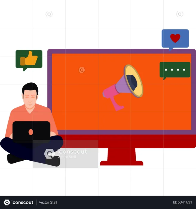 Man doing marketing on laptop  Illustration