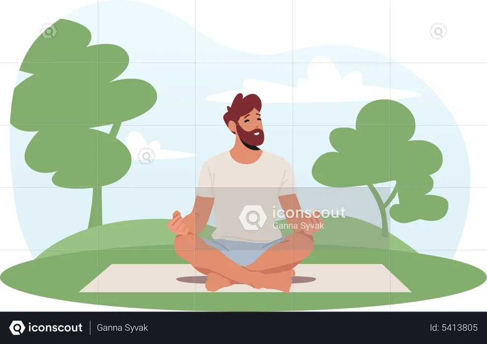 Man doing meditation at park  Illustration