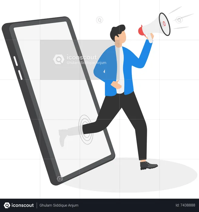 Man doing megaphone marketing via mobile  Illustration