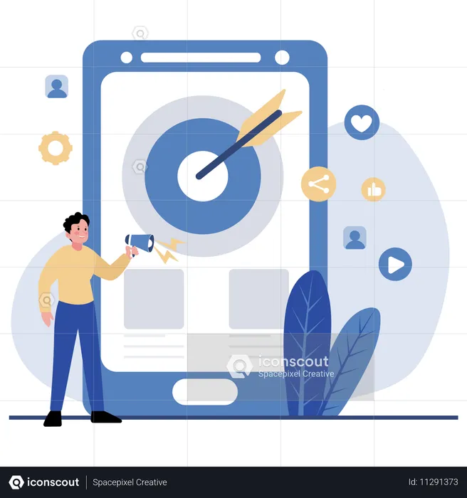 Man Doing Mobile Marketing  Illustration