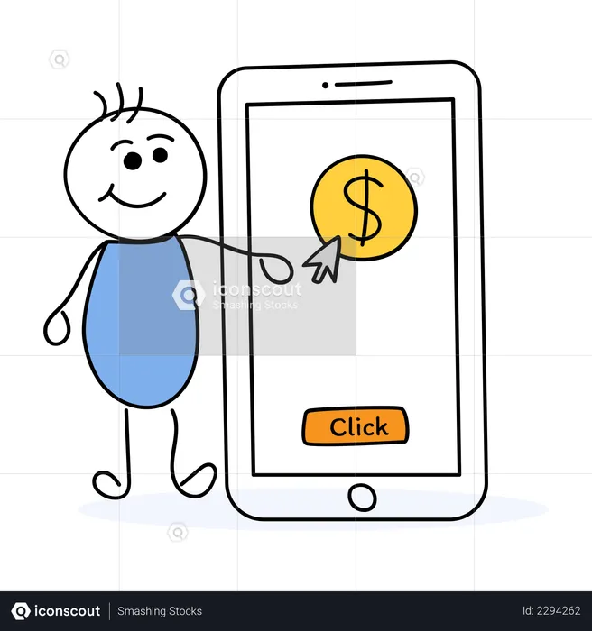 Man doing money transfer using mobile banking  Illustration