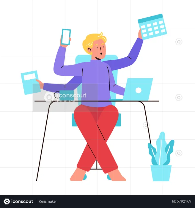 Man doing multitasking  Illustration