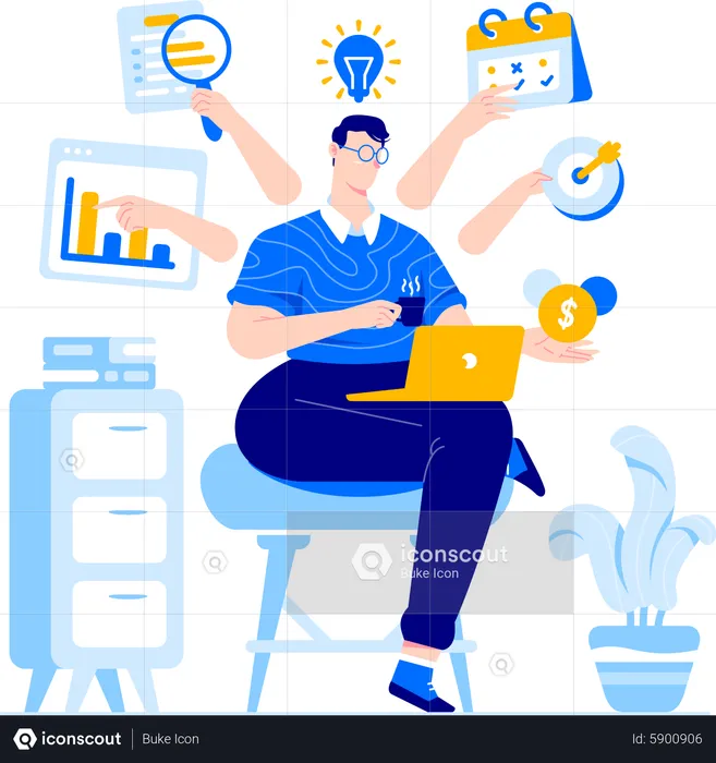 Man doing multitasking  Illustration