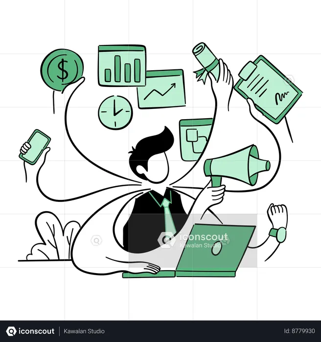 Man doing multitasking  Illustration