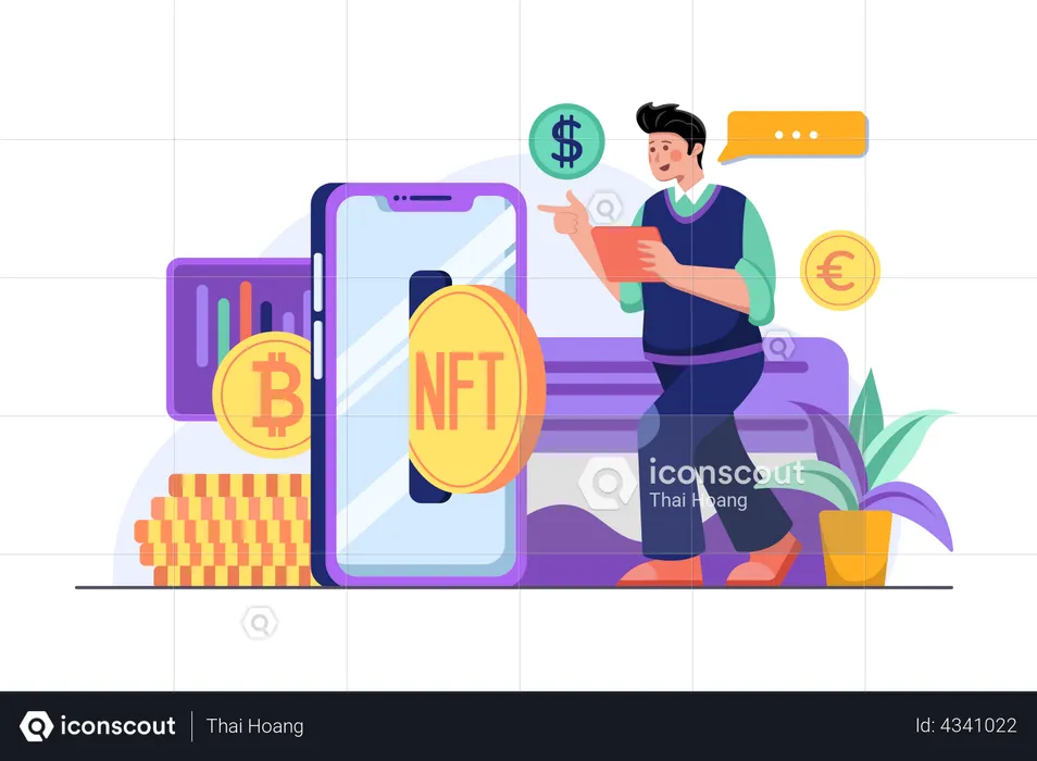 Man doing NFT crypto exchange  Illustration