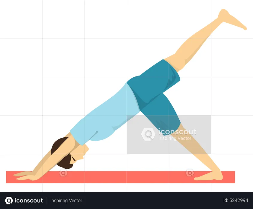 Man doing One leg downward facing dog yoga pose  Illustration