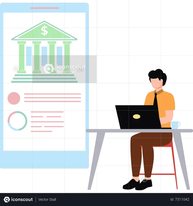 Man doing online banking on laptop  Illustration