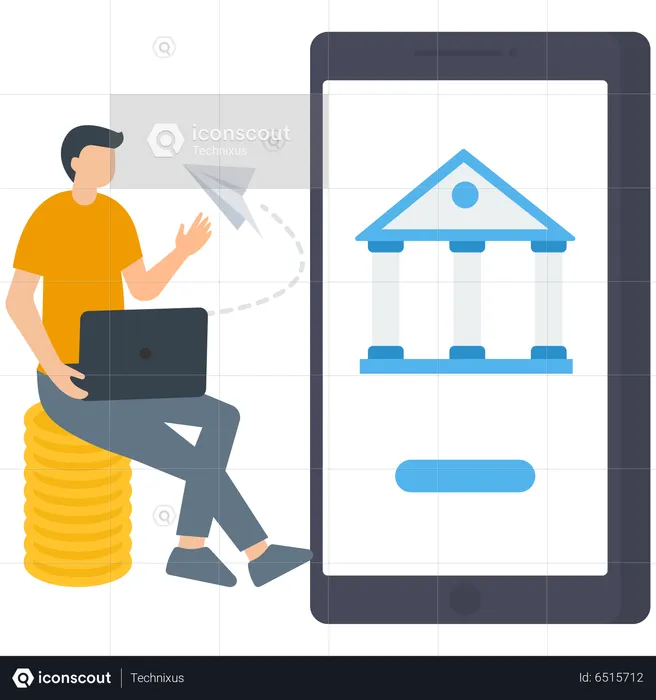 Man Doing Online Banking Transaction  Illustration