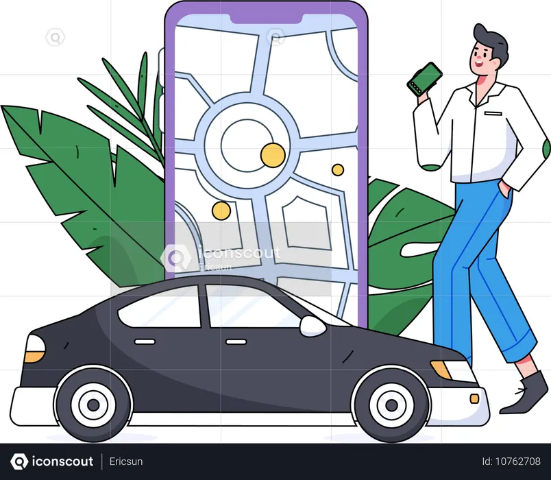 Man doing online cab booking  Illustration