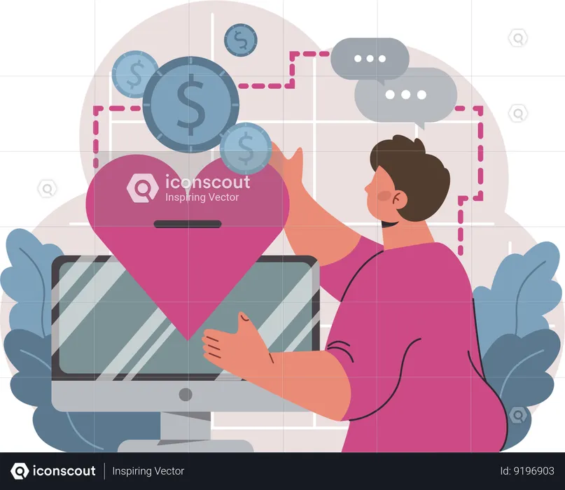 Man doing online charity  Illustration