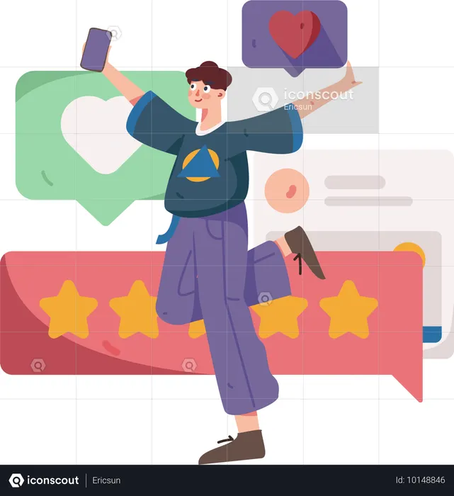 Man doing online chat on dating application  Illustration