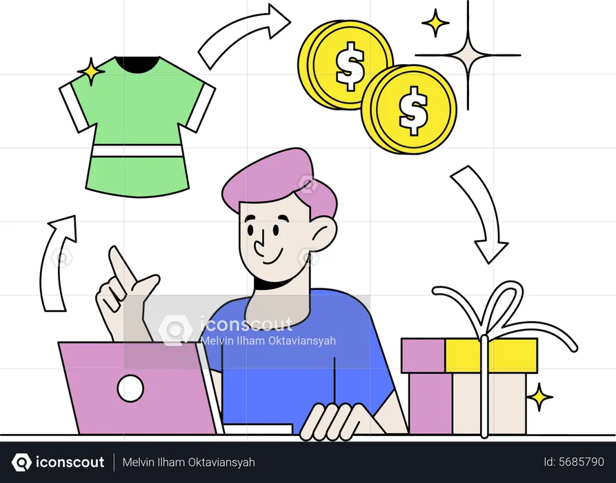 Man doing online clothes shopping  Illustration