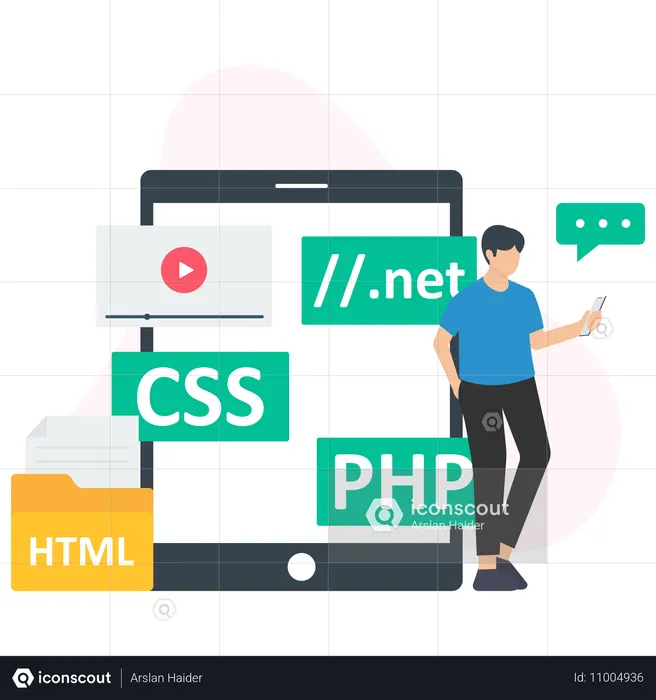 Man doing online coding  Illustration