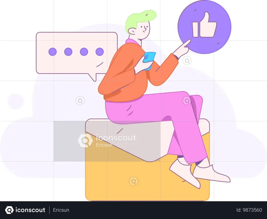 Man Doing online Communication  Illustration