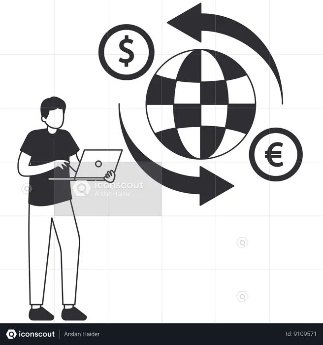 Man doing online Currency Exchange  Illustration