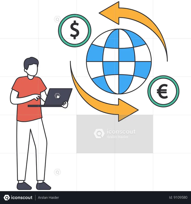 Man doing online Currency Exchange  Illustration