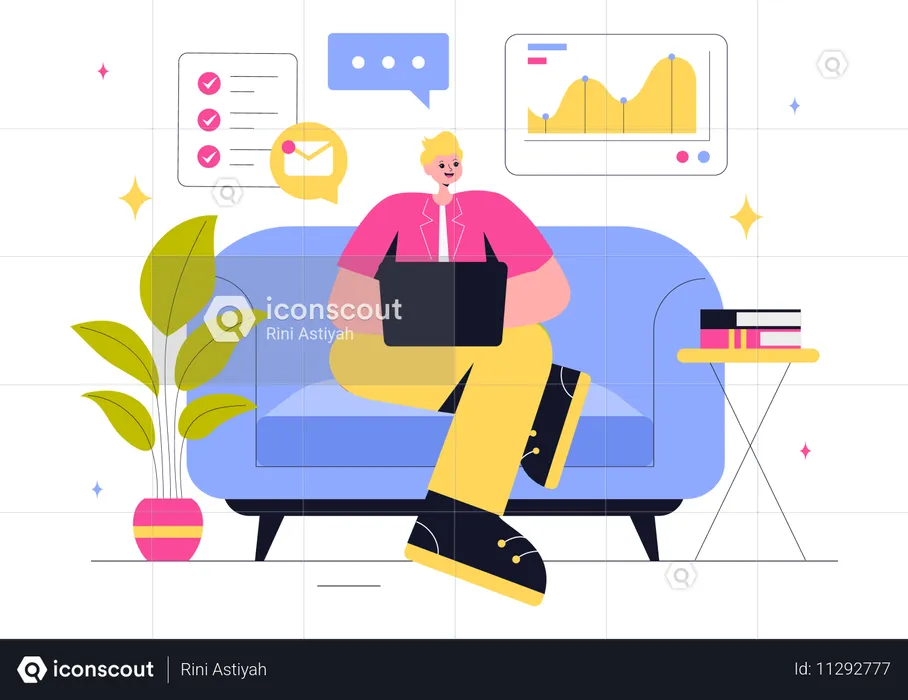 Man doing Online Freelancing  Illustration