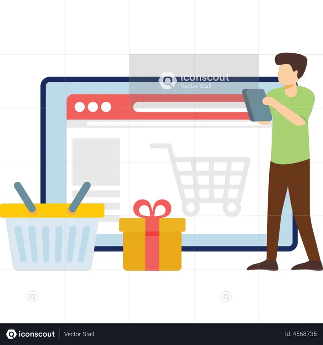 Man doing online gift shopping  Illustration
