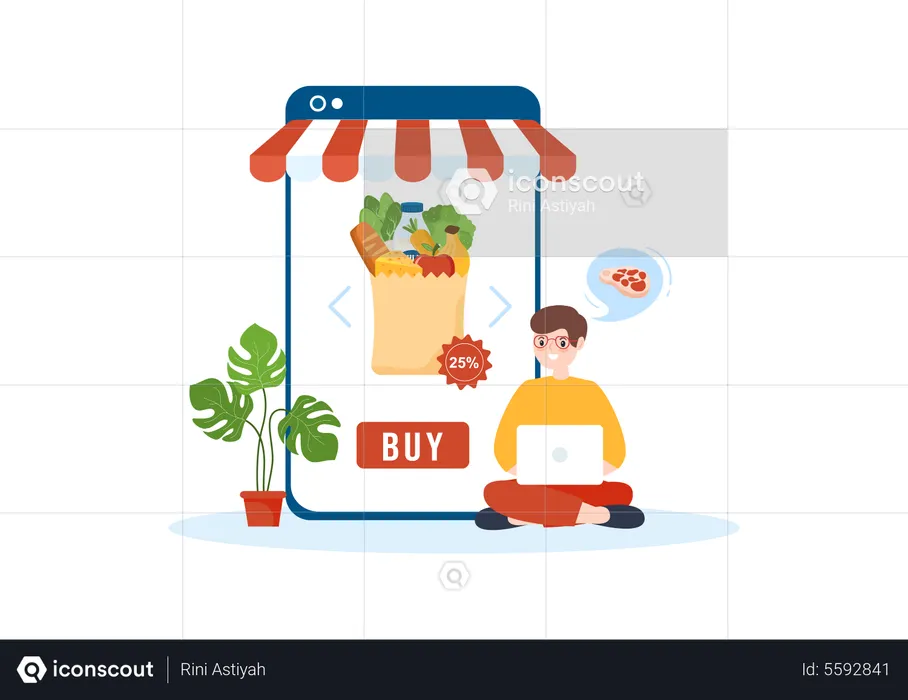 Man doing online Grocery shopping  Illustration