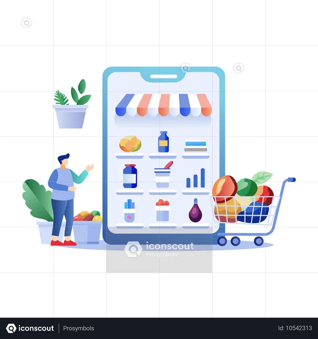 Man doing Online Grocery shopping  Illustration