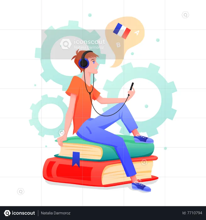 Man doing online language course  Illustration