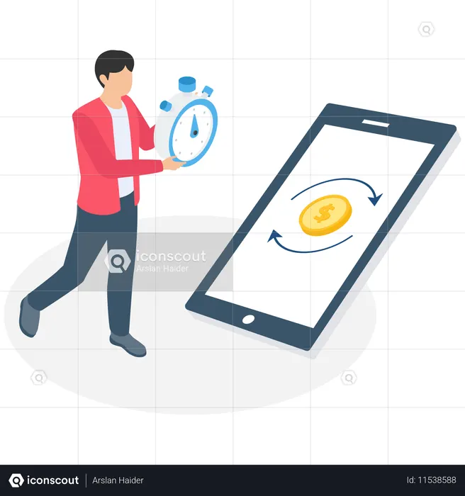 Man doing online money exchange  Illustration