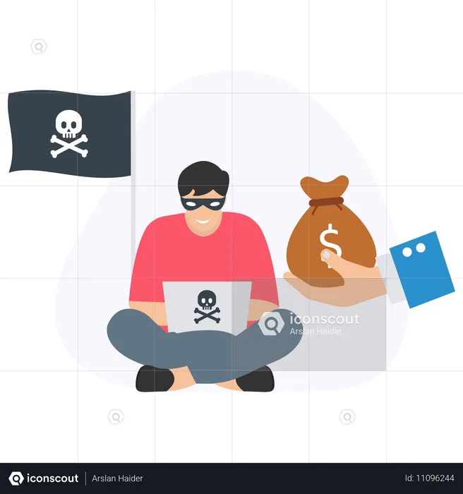 Man doing online money fraud  Illustration