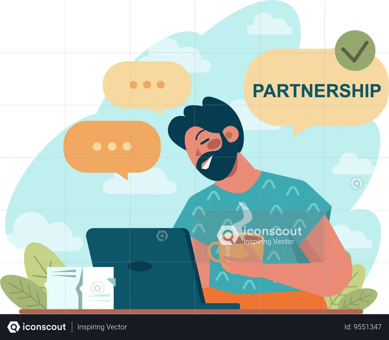 Man doing online partnership  Illustration