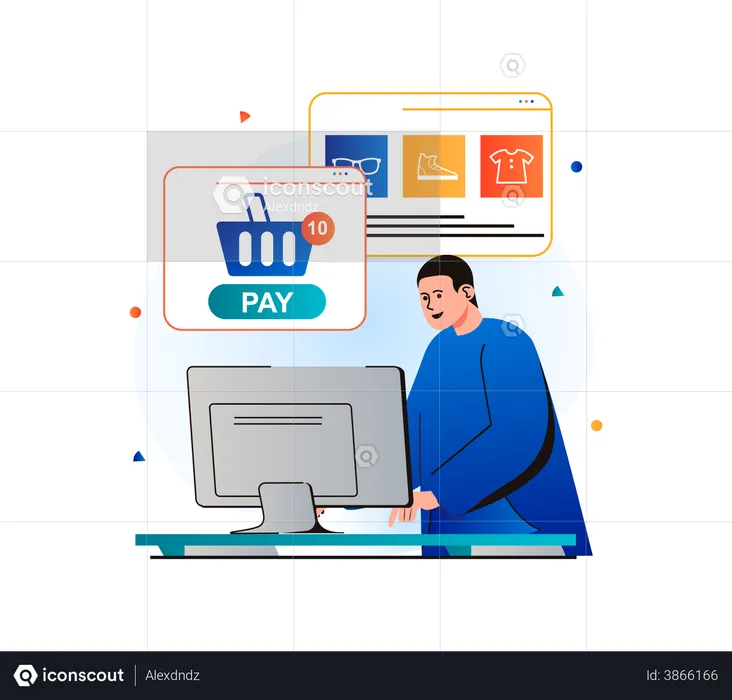 Man doing online payment for shopping  Illustration