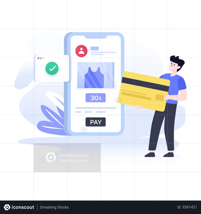 Man doing online purchase and paying through credit card  Illustration
