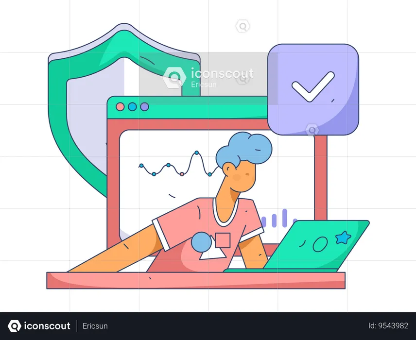 Man doing online research on cyber security  Illustration