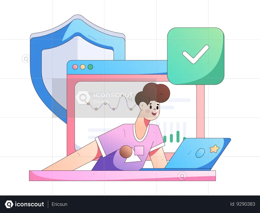 Man doing online research on cyber security  Illustration