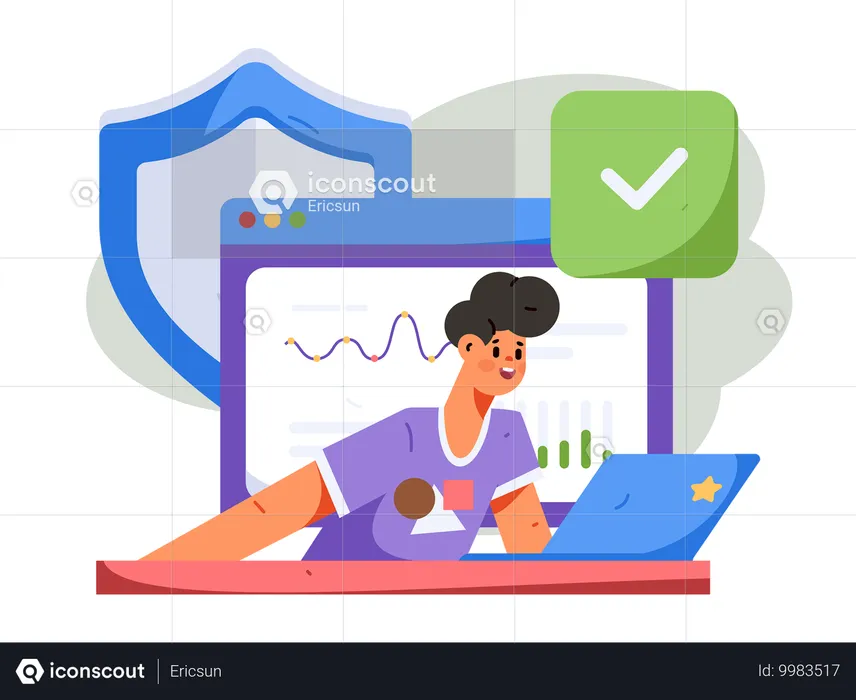 Man doing online research on cyber security  Illustration