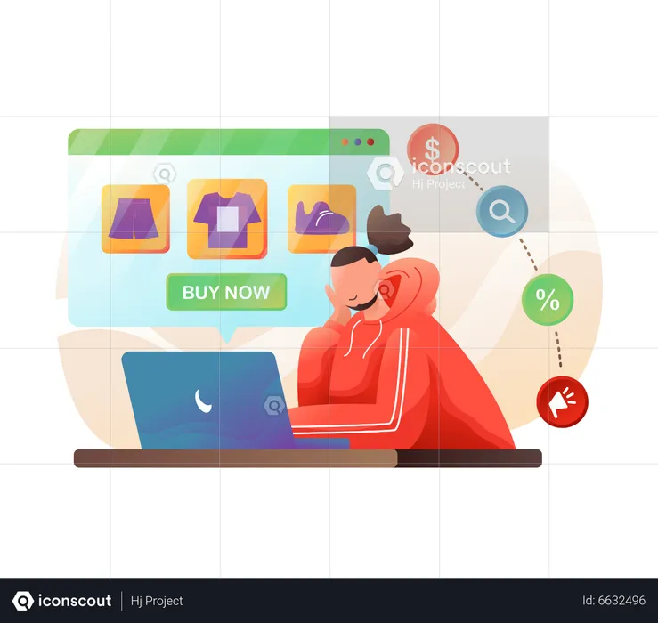 Man doing online shopping from Ecommerce site  Illustration