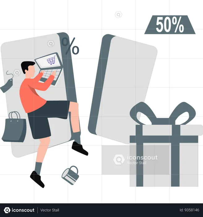 Man doing online shopping  Illustration