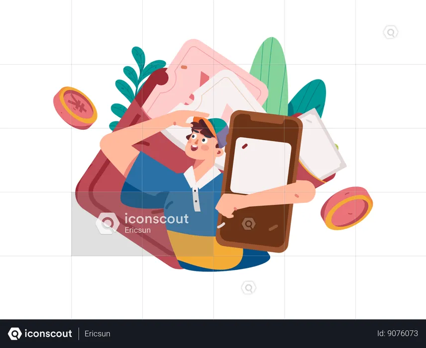 Man doing online shopping  Illustration