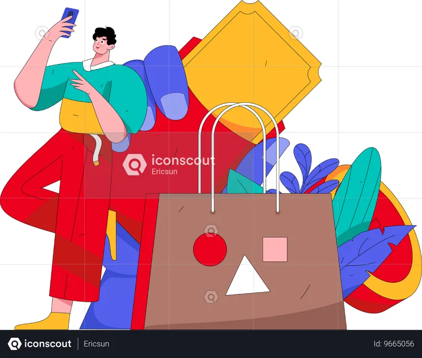 Man Doing Online Shopping  Illustration