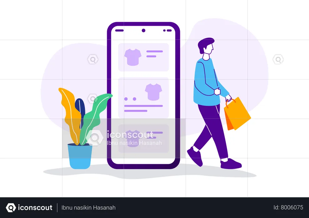 Man doing online shopping  Illustration