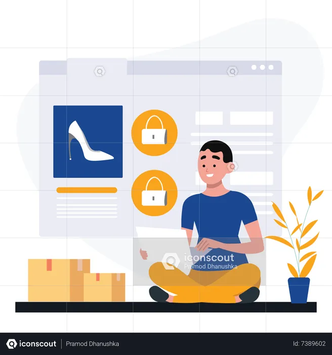 Man doing online shopping  Illustration