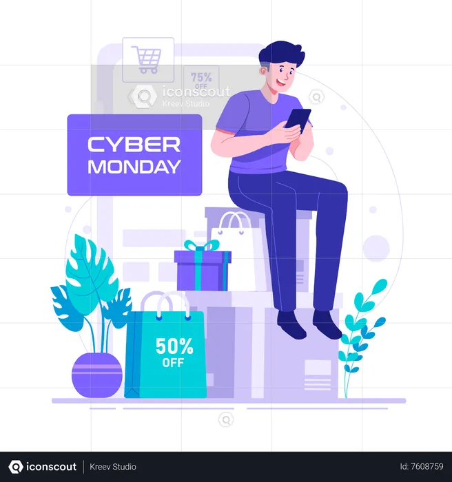 Man doing online shopping on cyber monday  Illustration