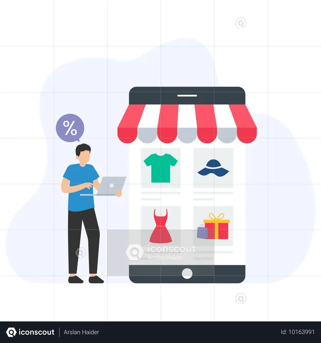 Man Doing Online Shopping  on Store  Illustration